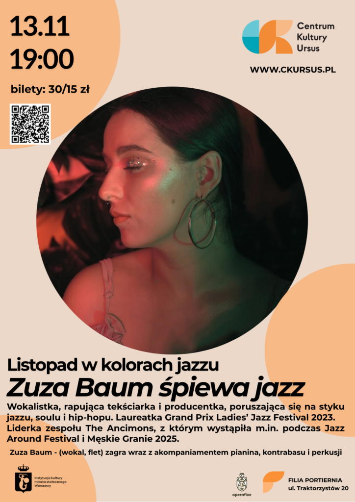 Plakat wydarzenia: Listopad w kolorach jazzu: Zuza Baum śpiewa jazz