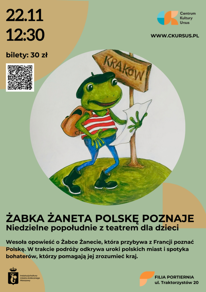 Plakat wydarzenia: Teatrzyk dla dzieci. „Żabka Żaneta Polskę poznaje”
